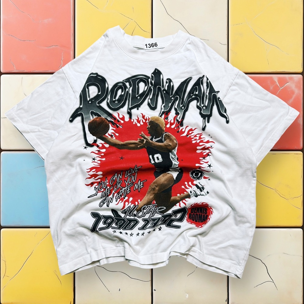 Rodman Apparel Dennis Rodman All Star 92 Graphic T-Shirt Mens Medium White NBA